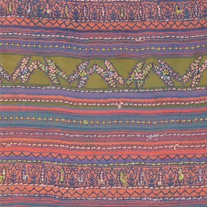 Sanskriti Vintage Sarees 100% Pure Georgette Silk Printed Sari 6yd Craft Fabric