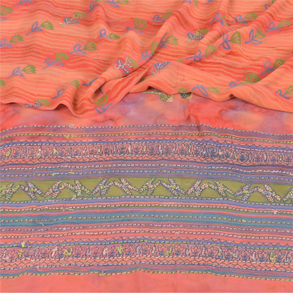 Sanskriti Vintage Sarees 100% Pure Georgette Silk Printed Sari 6yd Craft Fabric