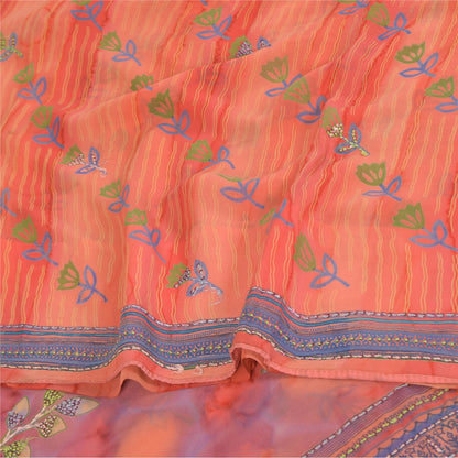 Sanskriti Vintage Sarees 100% Pure Georgette Silk Printed Sari 6yd Craft Fabric