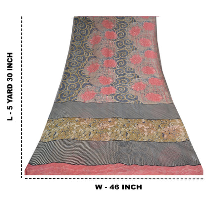 Sanskriti Vintage Sarees Multi Pure Georgette Silk Print Sari 5+yd Craft Sustainable Fabric