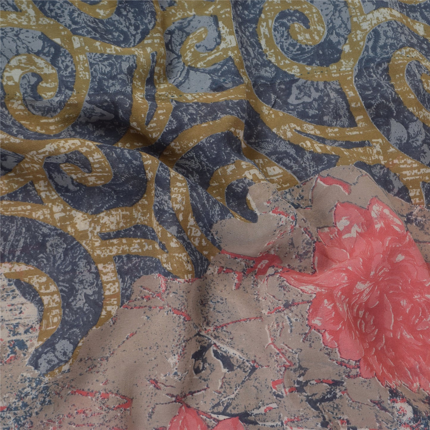 Sanskriti Vintage Sarees Multi Pure Georgette Silk Print Sari 5+yd Craft Sustainable Fabric