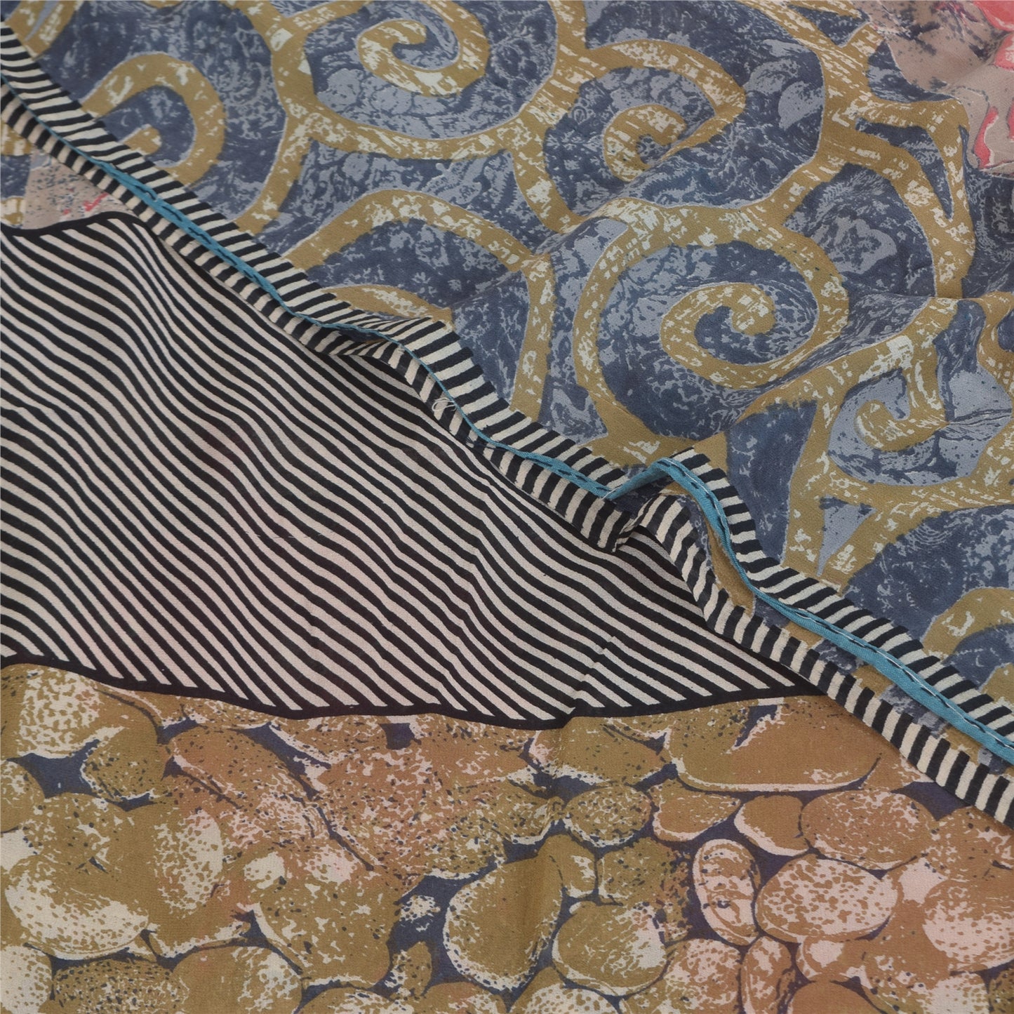 Sanskriti Vintage Sarees Multi Pure Georgette Silk Print Sari 5+yd Craft Sustainable Fabric