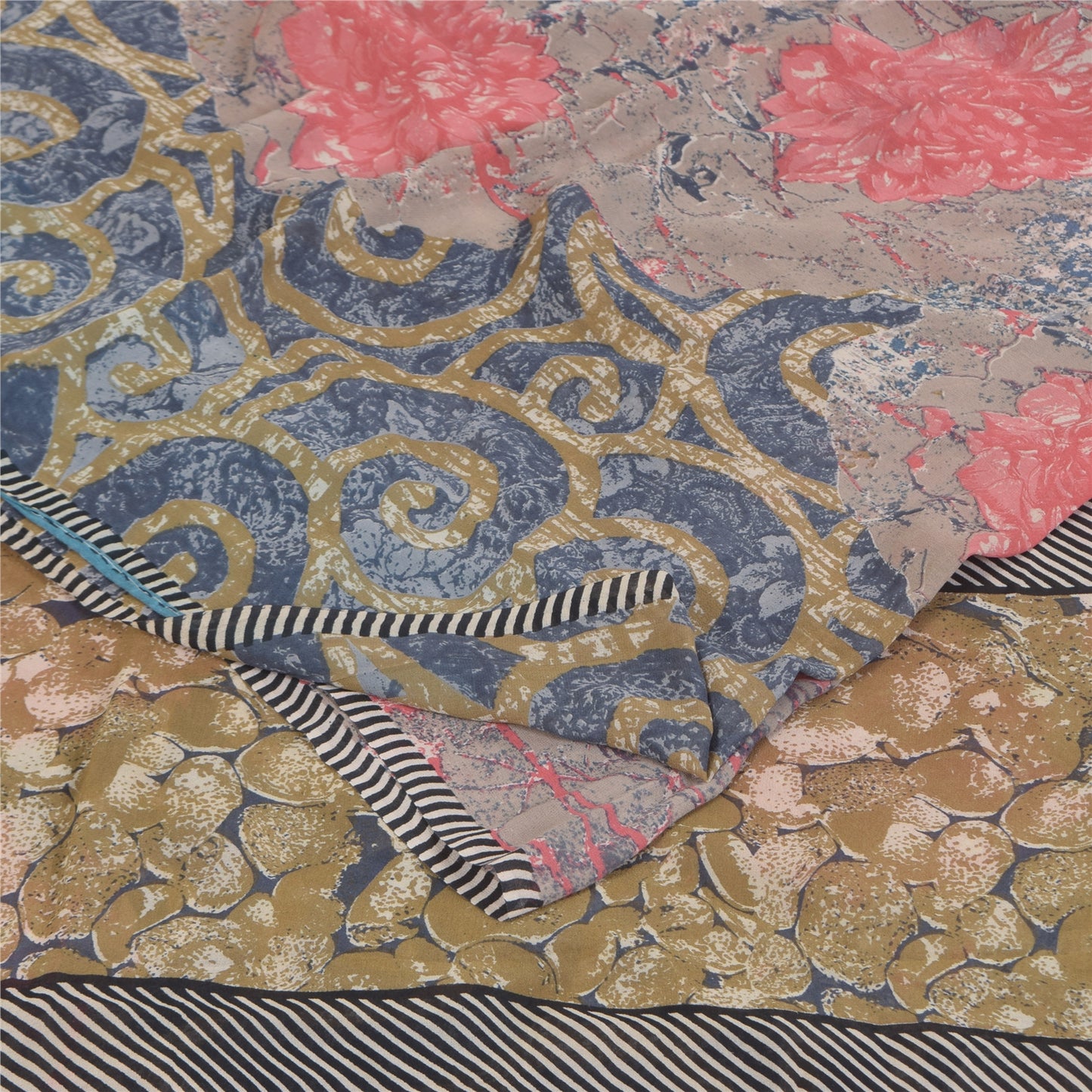 Sanskriti Vintage Sarees Multi Pure Georgette Silk Print Sari 5+yd Craft Sustainable Fabric