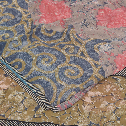 Sanskriti Vintage Sarees Multi Pure Georgette Silk Print Sari 5+yd Craft Sustainable Fabric