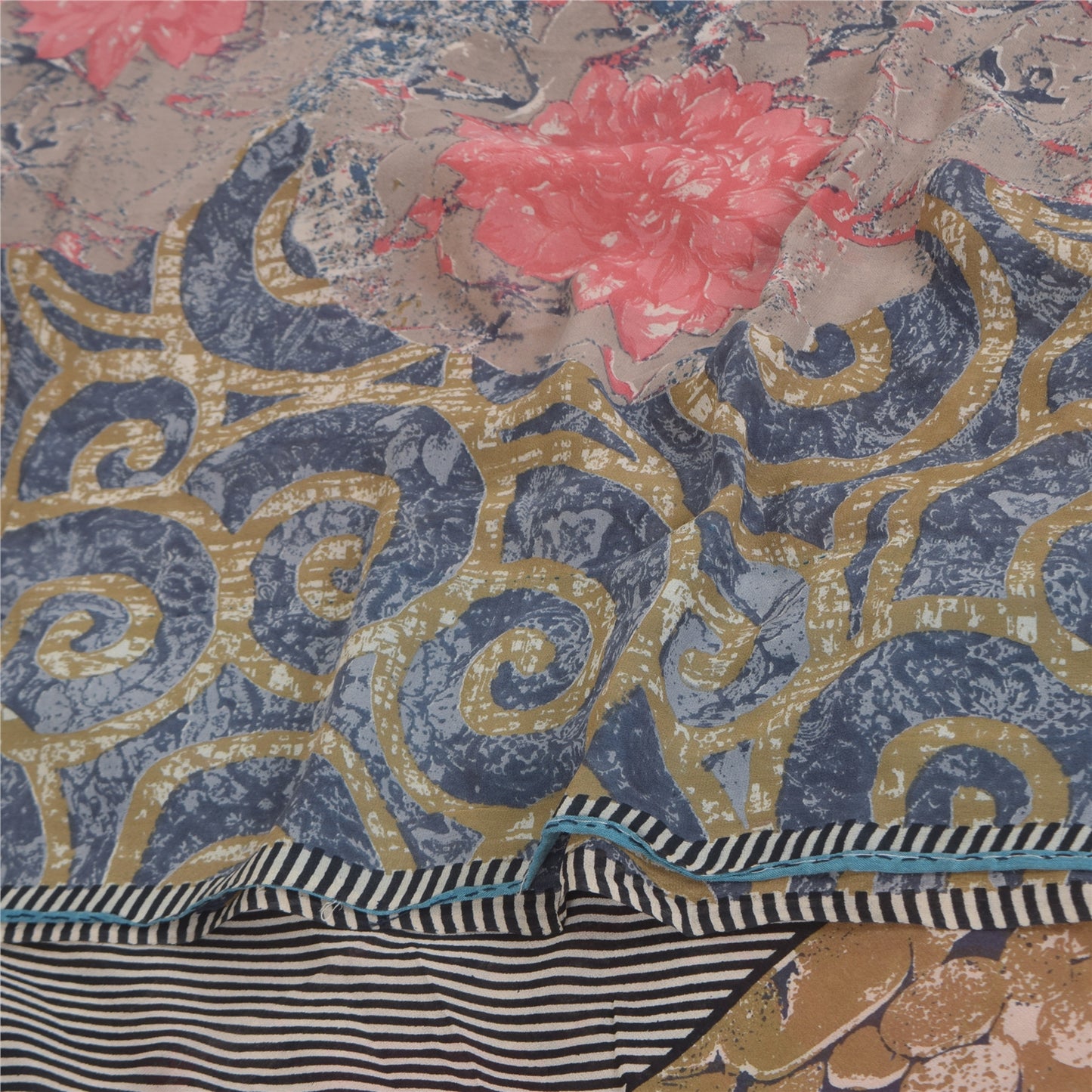 Sanskriti Vintage Sarees Multi Pure Georgette Silk Print Sari 5+yd Craft Sustainable Fabric