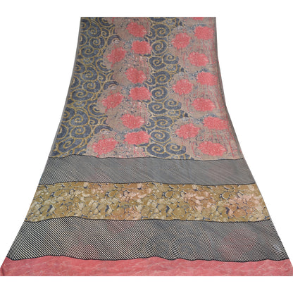 Sanskriti Vintage Sarees Multi Pure Georgette Silk Print Sari 5+yd Craft Sustainable Fabric
