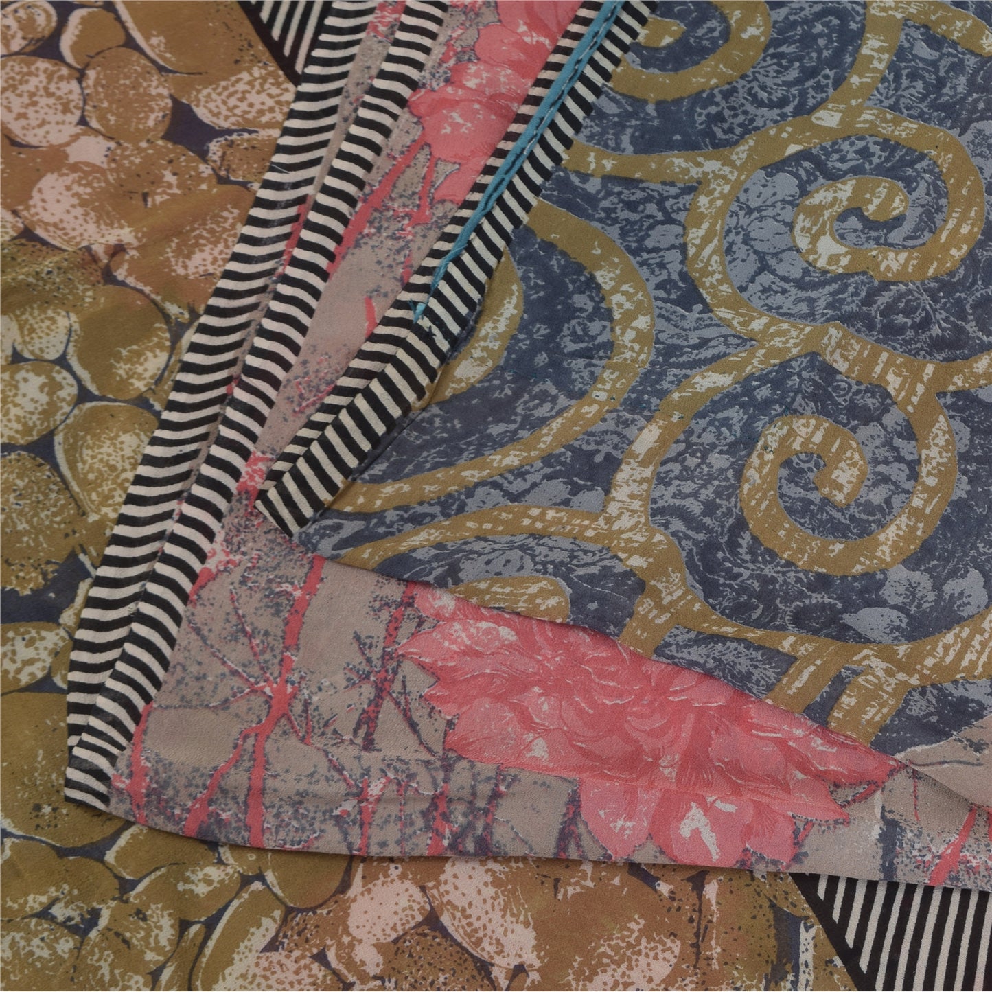 Sanskriti Vintage Sarees Multi Pure Georgette Silk Print Sari 5+yd Craft Sustainable Fabric