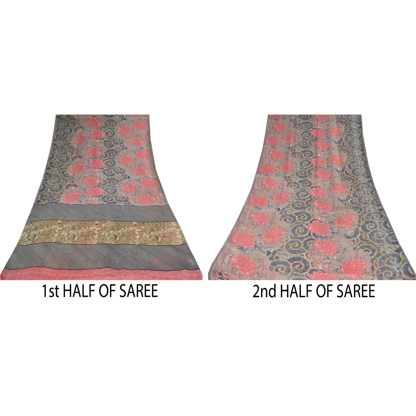 Sanskriti Vintage Sarees Multi Pure Georgette Silk Print Sari 5+yd Craft Sustainable Fabric