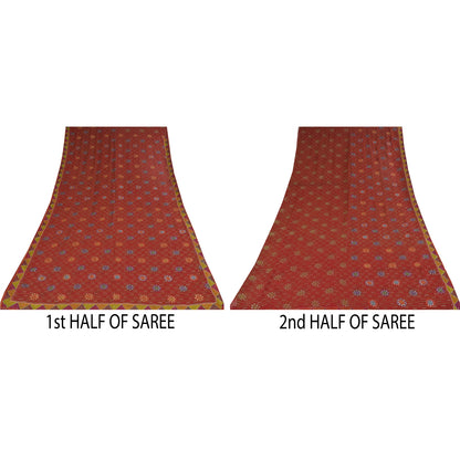 Sanskriti Vintage Sarees Red Pure Georgette Hand Beaded Printed Sari Sustainable Fabric