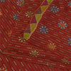 Sanskriti Vintage Sarees Red Pure Georgette Hand Beaded Printed Sari Sustainable Fabric