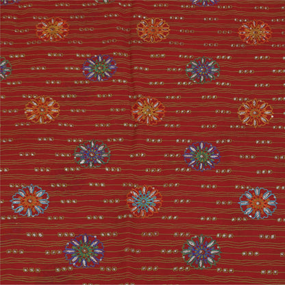 Sanskriti Vintage Sarees Red Pure Georgette Hand Beaded Printed Sari Sustainable Fabric