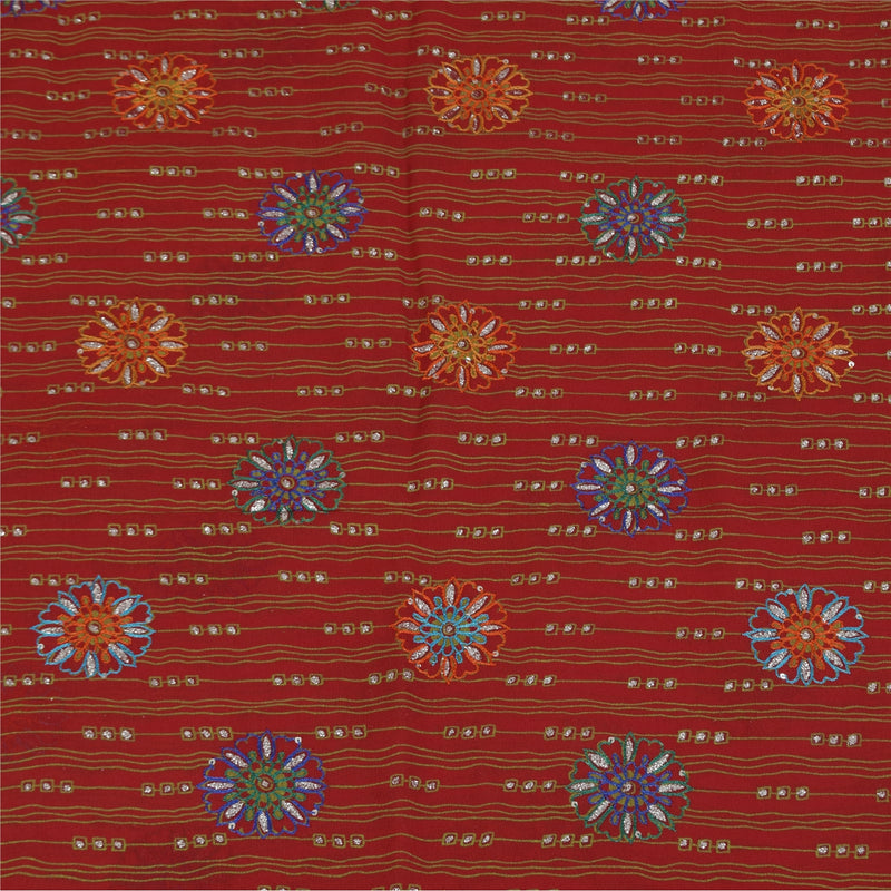 Sanskriti Vintage Sarees Red Pure Georgette Hand Beaded Printed Sari Sustainable Fabric
