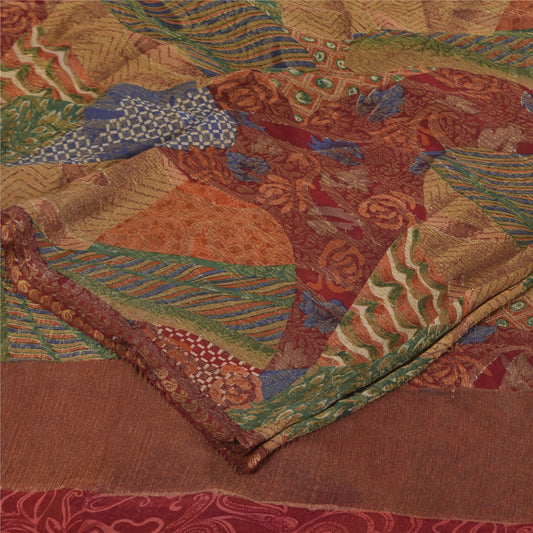 Sanskriti Vintage Sarees Multicolor Pure Georgette Printed Sari 6yd Craft Sustainable Fabric