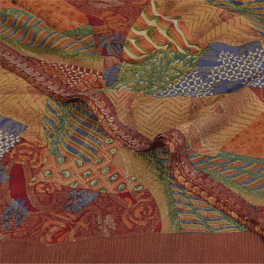 Sanskriti Vintage Sarees Multicolor Pure Georgette Printed Sari 6yd Craft Sustainable Fabric