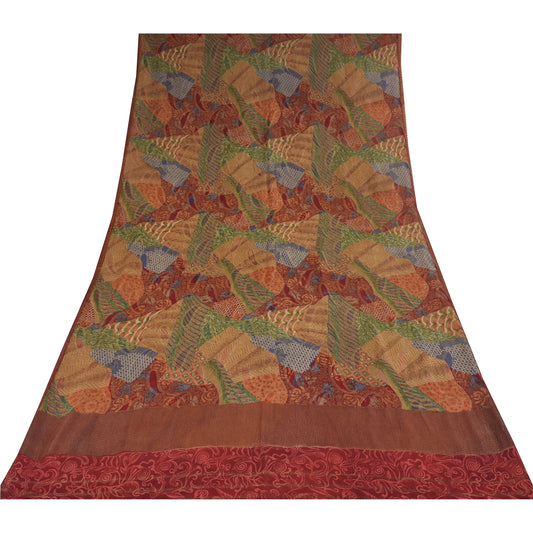 Sanskriti Vintage Sarees Multicolor Pure Georgette Printed Sari 6yd Craft Sustainable Fabric