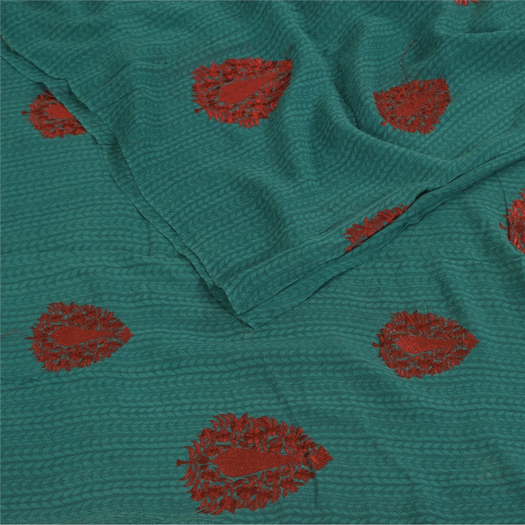 Sanskriti Vintage Sarees Blue Embroidered Pure Georgette Sari 5+yd Craft Sustainable Fabric