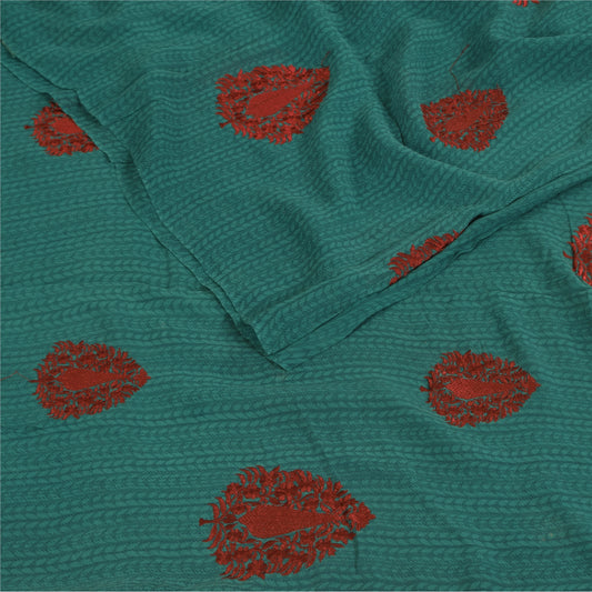 Sanskriti Vintage Sarees Blue Embroidered Pure Georgette Sari 5+yd Craft Sustainable Fabric