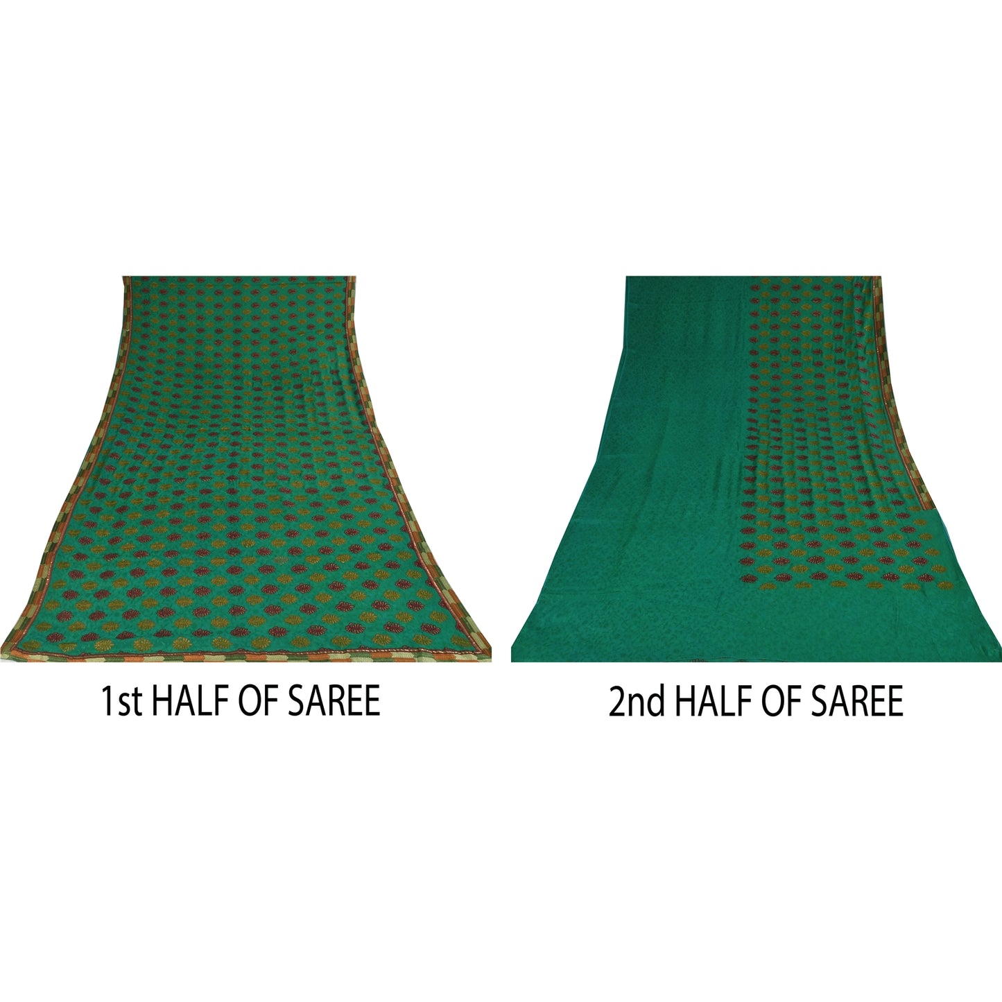 Sanskriti Vintage Sarees Green Embroidered Woven Pure Georgette Sari 5+yd Fabric