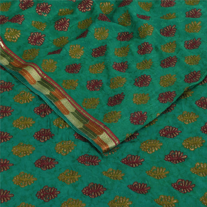 Sanskriti Vintage Sarees Green Embroidered Woven Pure Georgette Sari 5+yd Fabric