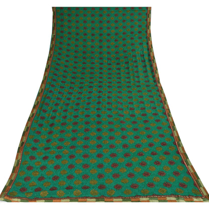 Sanskriti Vintage Sarees Green Embroidered Woven Pure Georgette Sari 5+yd Fabric