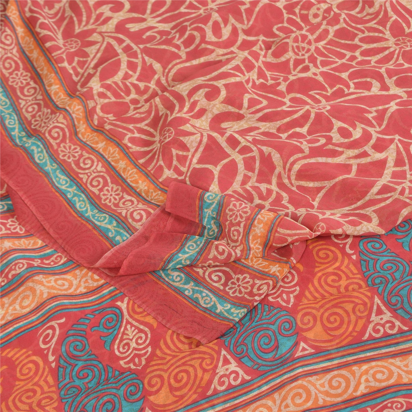 Sanskriti Vintage Sarees Blush Pink Pure Georgette Print Sari 6yd Craft Sustainable Fabric