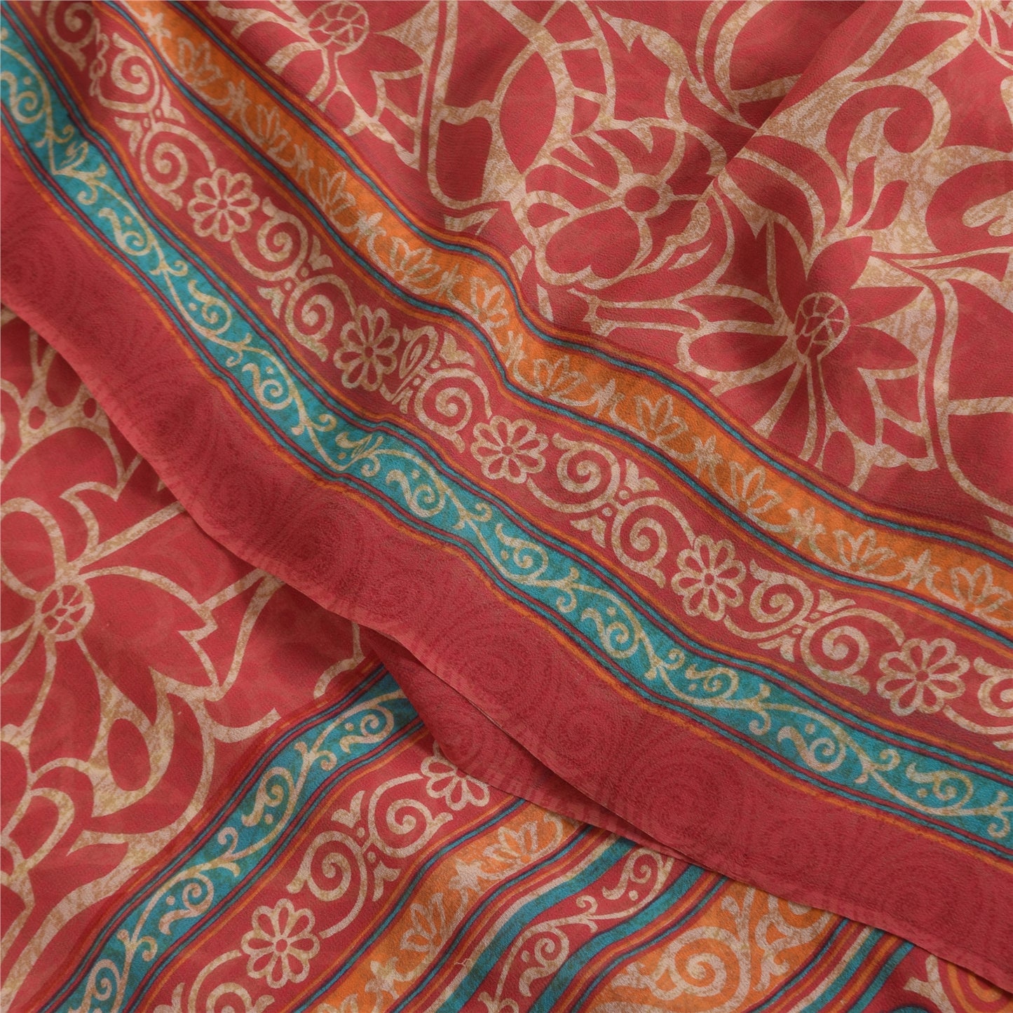 Sanskriti Vintage Sarees Blush Pink Pure Georgette Print Sari 6yd Craft Sustainable Fabric