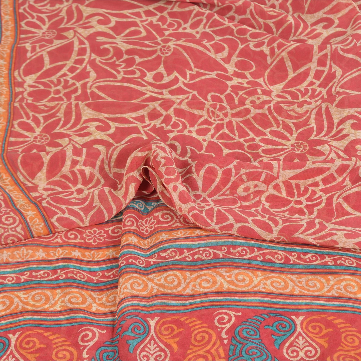 Sanskriti Vintage Sarees Blush Pink Pure Georgette Print Sari 6yd Craft Sustainable Fabric