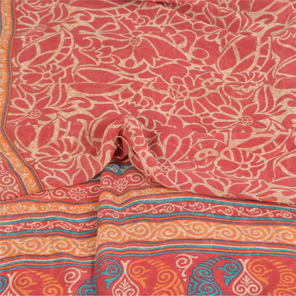 Sanskriti Vintage Sarees Blush Pink Pure Georgette Print Sari 6yd Craft Sustainable Fabric