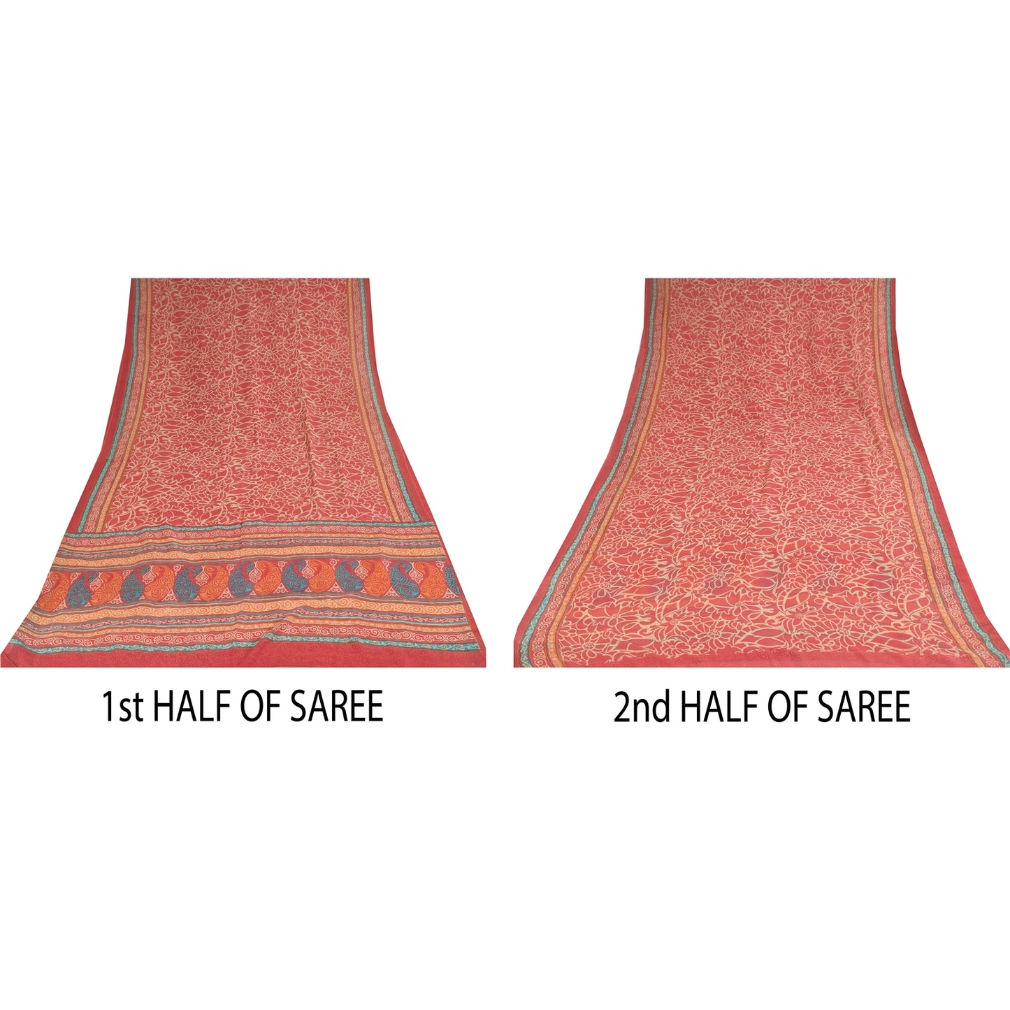 Sanskriti Vintage Sarees Blush Pink Pure Georgette Print Sari 6yd Craft Sustainable Fabric