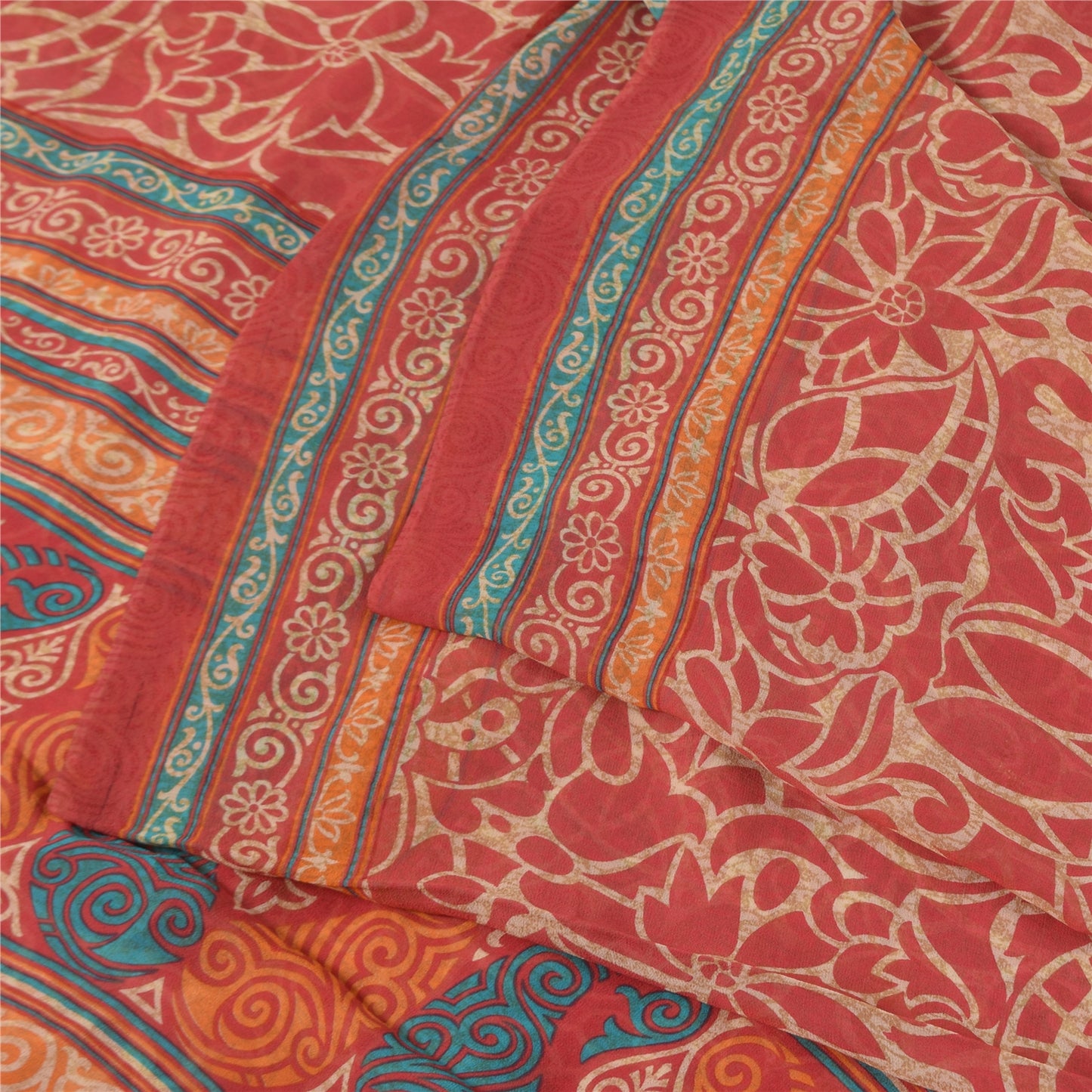 Sanskriti Vintage Sarees Blush Pink Pure Georgette Print Sari 6yd Craft Sustainable Fabric