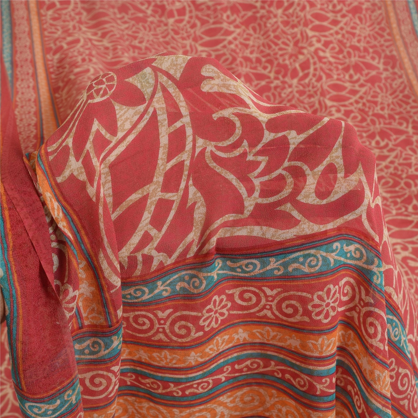 Sanskriti Vintage Sarees Blush Pink Pure Georgette Print Sari 6yd Craft Sustainable Fabric