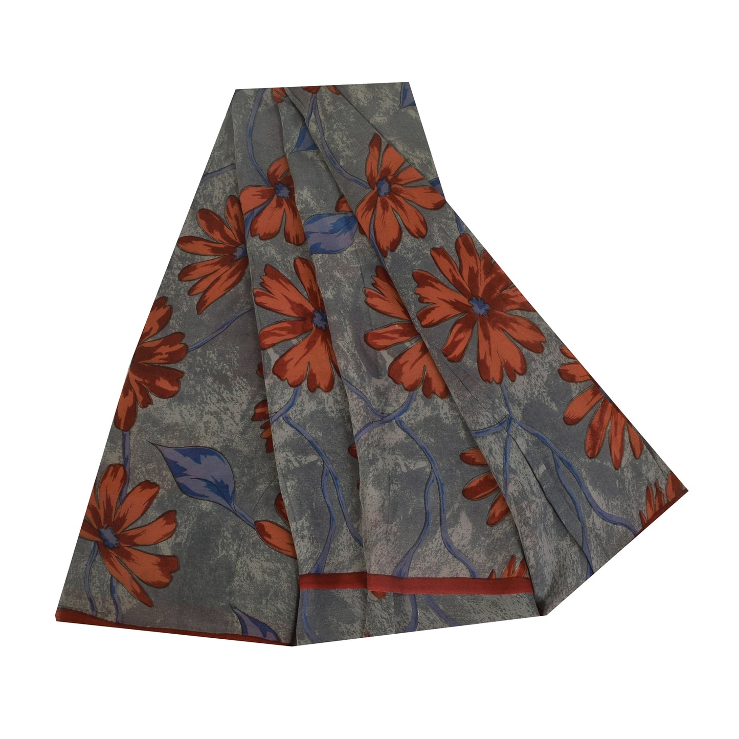 Sanskriti Vintage Sarees Gray Pure Georgette Silk Printed Sari 5+yd Craft Sustainable Fabric