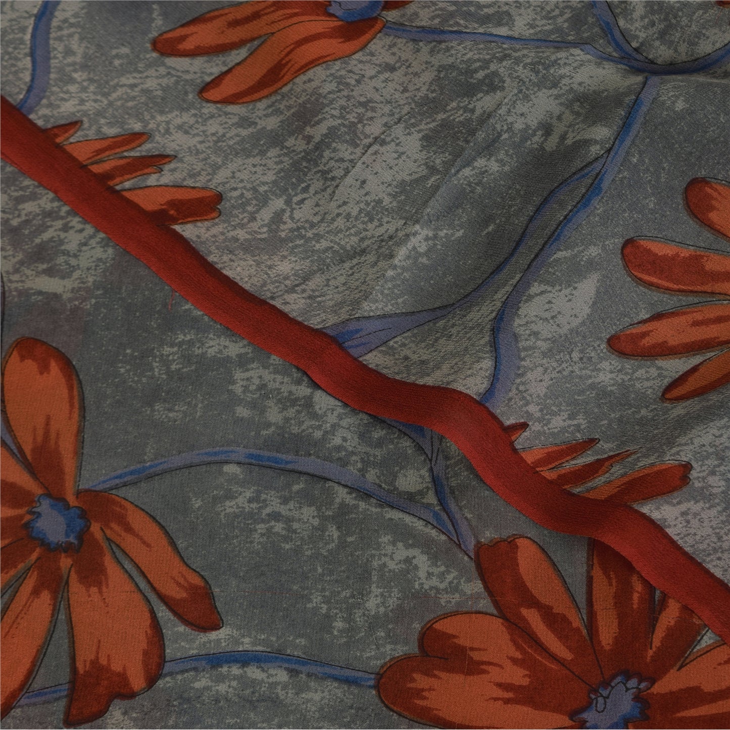 Sanskriti Vintage Sarees Gray Pure Georgette Silk Printed Sari 5+yd Craft Sustainable Fabric