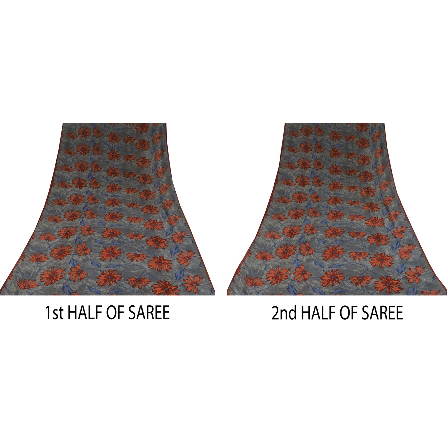 Sanskriti Vintage Sarees Gray Pure Georgette Silk Printed Sari 5+yd Craft Sustainable Fabric