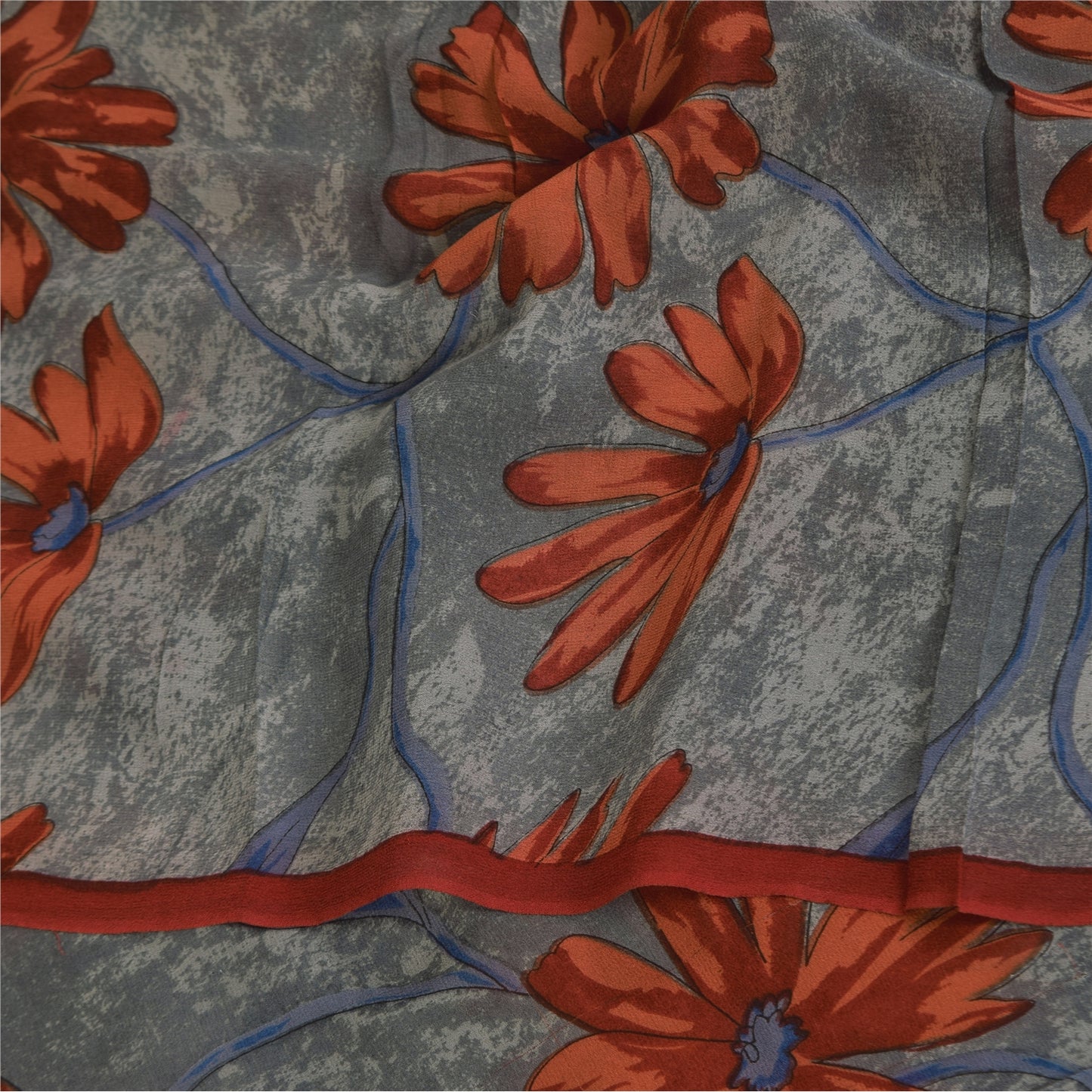 Sanskriti Vintage Sarees Gray Pure Georgette Silk Printed Sari 5+yd Craft Sustainable Fabric