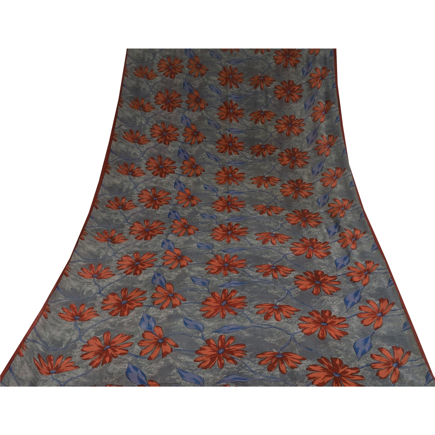 Sanskriti Vintage Sarees Gray Pure Georgette Silk Printed Sari 5+yd Craft Sustainable Fabric