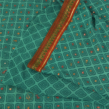 Sanskriti Vintage Sarees Blue Pure Georgette Embroidered Print Sari 5+yd Fabric