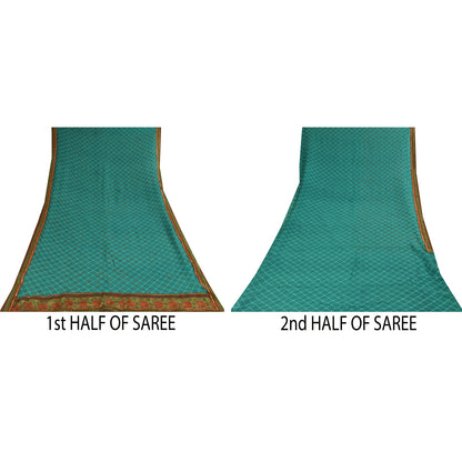 Sanskriti Vintage Sarees Blue Pure Georgette Embroidered Print Sari 5+yd Fabric