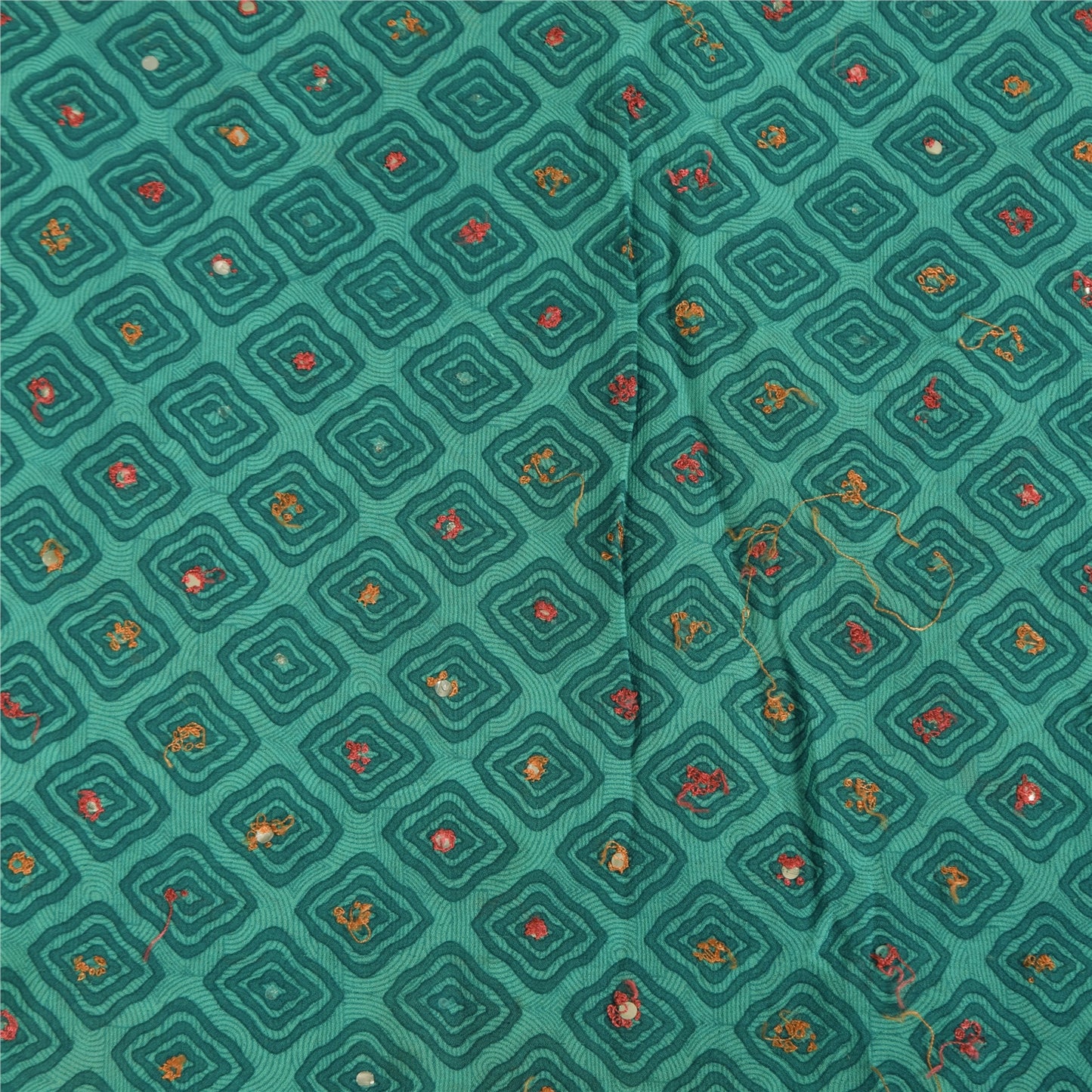 Sanskriti Vintage Sarees Blue Pure Georgette Embroidered Print Sari 5+yd Fabric