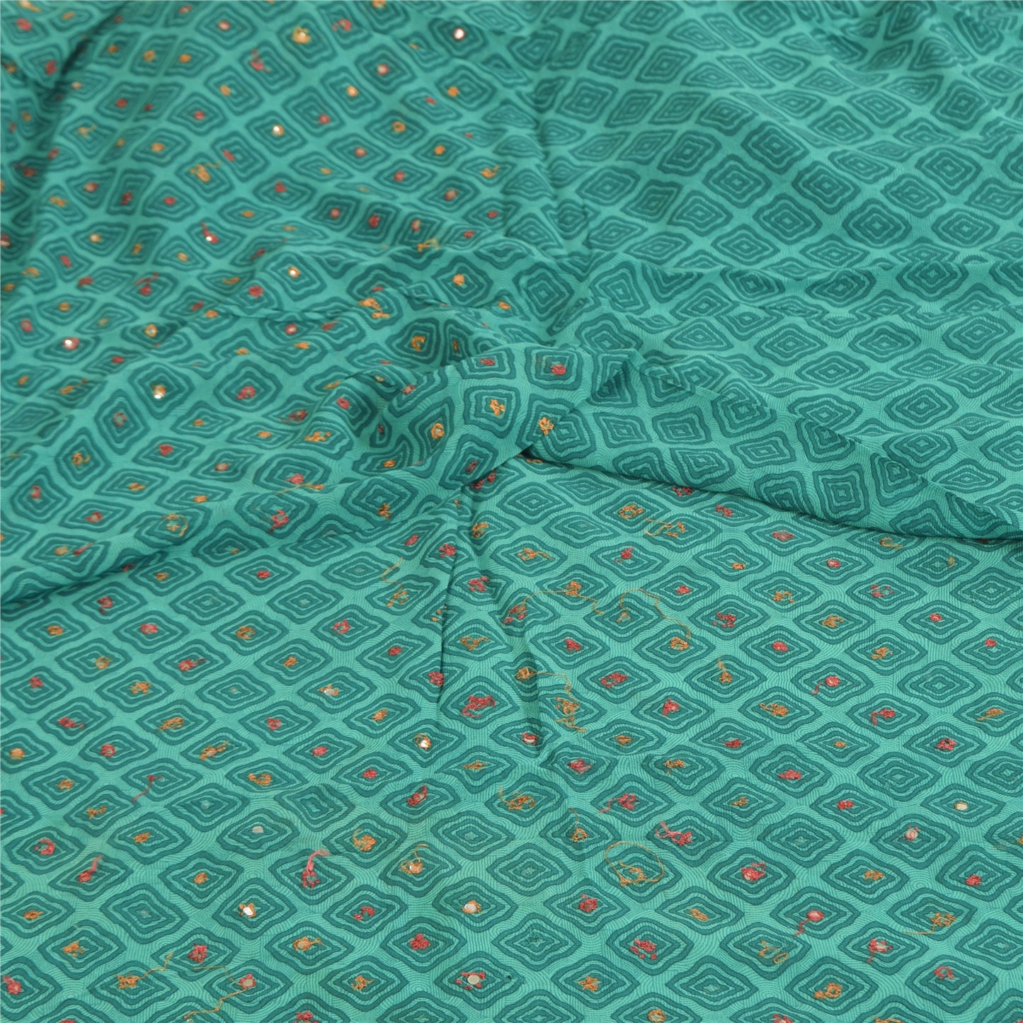 Sanskriti Vintage Sarees Blue Pure Georgette Embroidered Print Sari 5+yd Fabric