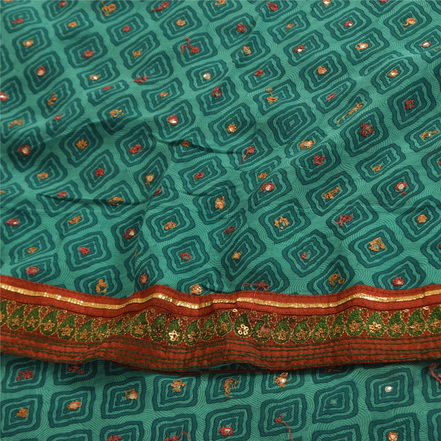 Sanskriti Vintage Sarees Blue Pure Georgette Embroidered Print Sari 5+yd Fabric