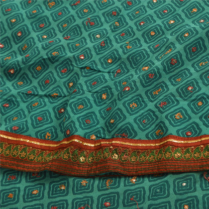 Sanskriti Vintage Sarees Blue Pure Georgette Embroidered Print Sari 5+yd Fabric