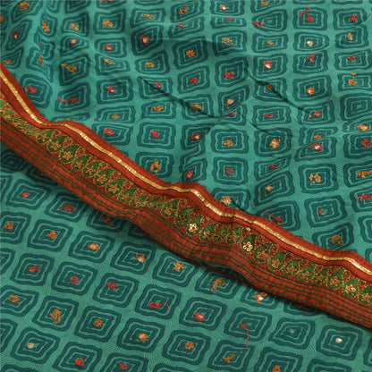 Sanskriti Vintage Sarees Blue Pure Georgette Embroidered Print Sari 5+yd Fabric