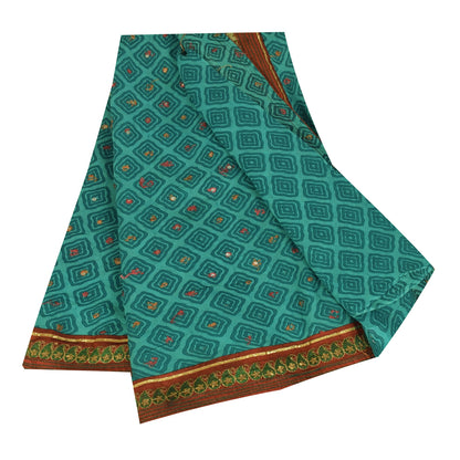 Sanskriti Vintage Sarees Blue Pure Georgette Embroidered Print Sari 5+yd Fabric