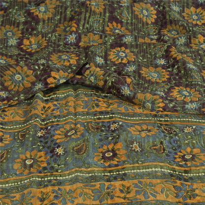 Sanskriti Vintage Sarees Yellow/Purple Pure Georgette Woven Print Sari Sustainable Fabric