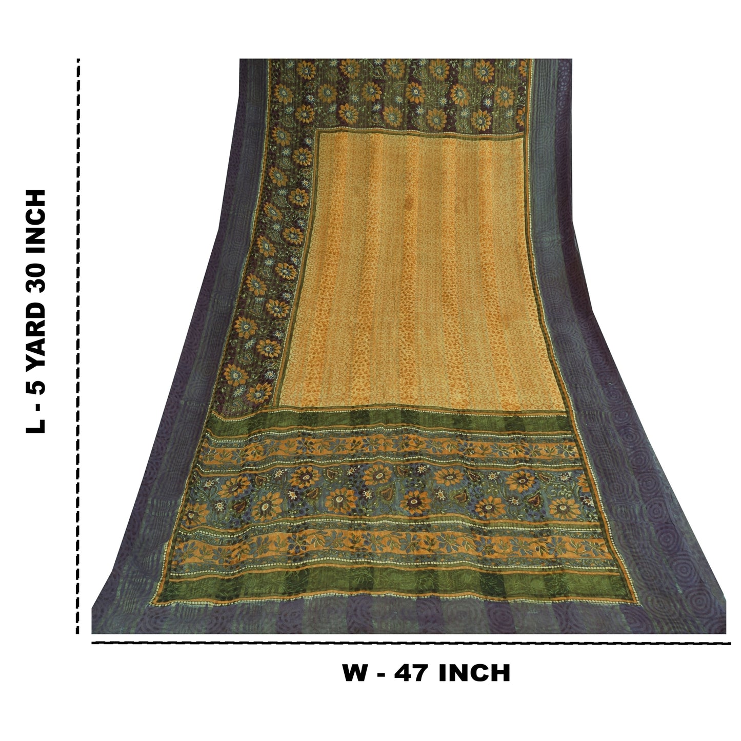 Sanskriti Vintage Sarees Yellow/Purple Pure Georgette Woven Print Sari Sustainable Fabric