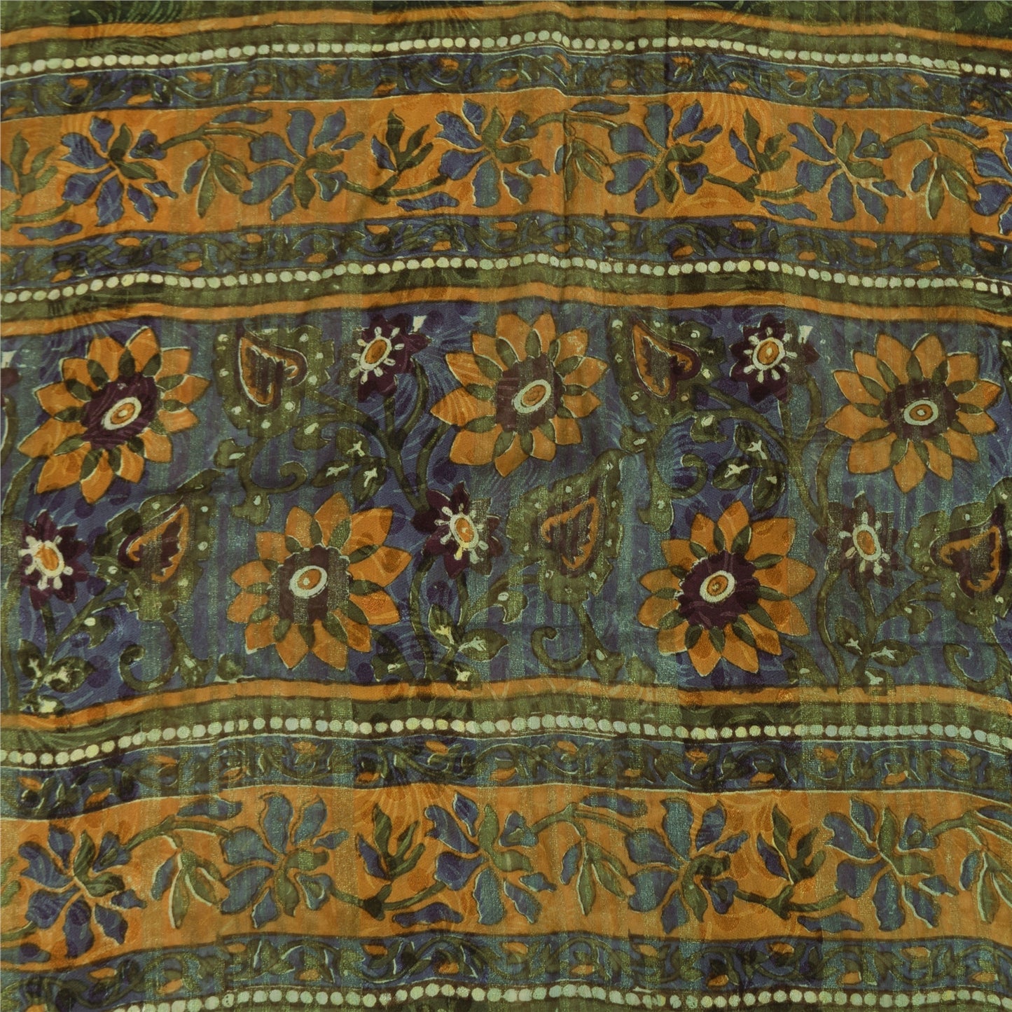 Sanskriti Vintage Sarees Yellow/Purple Pure Georgette Woven Print Sari Sustainable Fabric