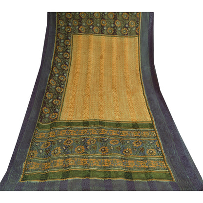 Sanskriti Vintage Sarees Yellow/Purple Pure Georgette Woven Print Sari Sustainable Fabric