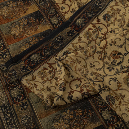 Sanskriti Vintage Saree Beige Pure Georgette Kalamkari Block Printed Sari 5+Yd