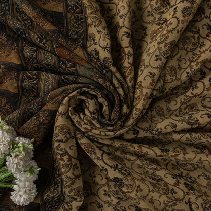 Sanskriti Vintage Saree Beige Pure Georgette Kalamkari Block Printed Sari 5+Yd